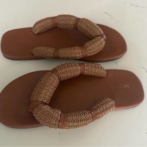 STAUD Tan Braided Thong Sandals